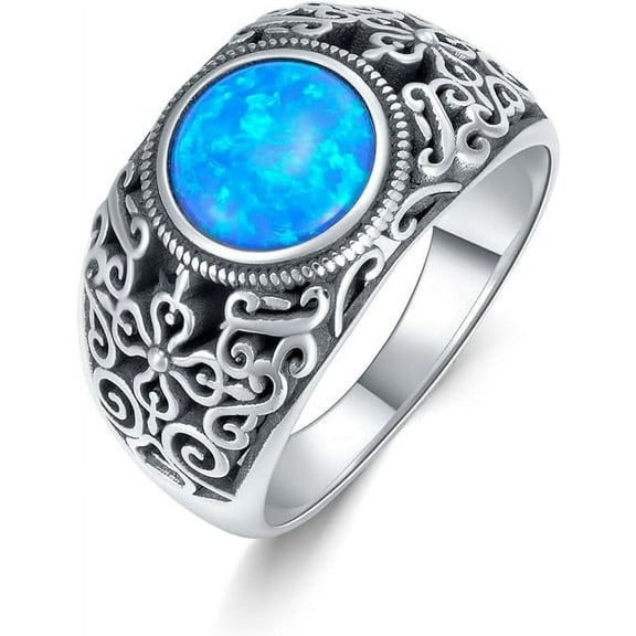 SOULMEET Handcrafted 925 Sterling Silver Opal Ring Great Gift Idea Handmade Rings Boho Turquoise Ring Jewelry Gift for Women Sister Mother Birthday,Size 7