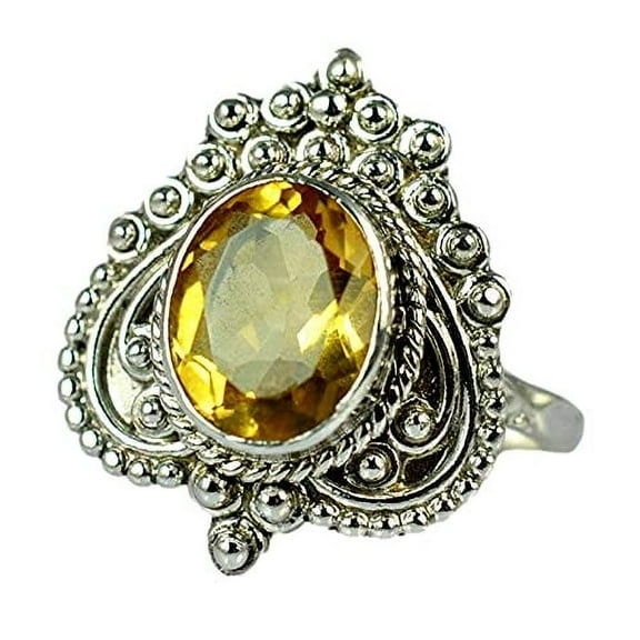 Navya Craft Citrine Oval Sterling Silver Handmade Yellow Gemstone Statement Women Ring Size 5.0