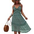 thumbnail image 1 of Female Floral Print V-Neck Sleeveless Dress Spaghetti Strap Sundress, 1 of 4