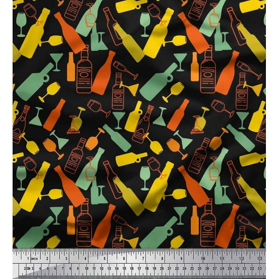 Soimoi Cotton Voile Fabric Bottle & Wine Glass Bar Printed Craft Fabric by The Yard 42 Inch Wide