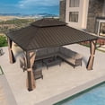 thumbnail image 3 of PURPLE LEAF 13 X 15 Outdoor Hardtop Gazebo Wide Aluminum Frame Metal Double Roof Heavy Duty Netting and Curtains Permanent Hard Top Pavilion Patio Khaki, 3 of 9