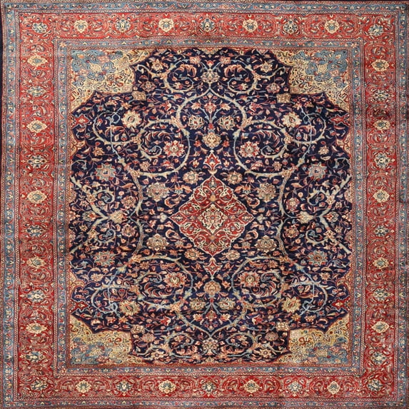 Ahgly Company Indoor Square Traditional Camel Brown Medallion Area Rugs, 7' Square