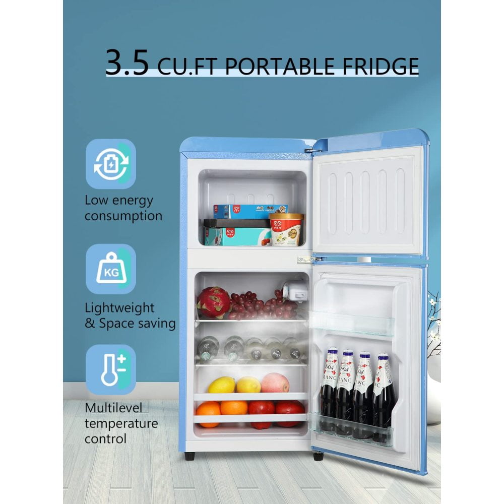 3.5 Cu. Ft Mini Fridge with Freezer - 2-Door Compact Refrigerator with 7-Level Thermostat for Kitchen/Dorm