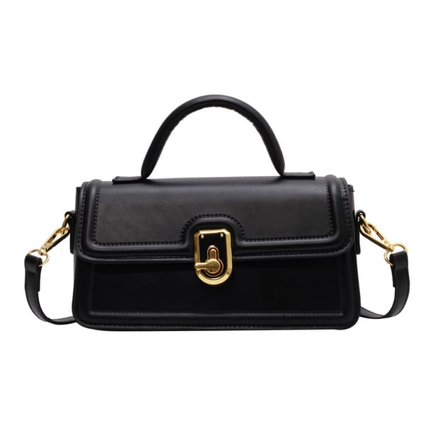 Bolso de mano para mujer, de PU, tipo bandolera, estilo retro, color negro