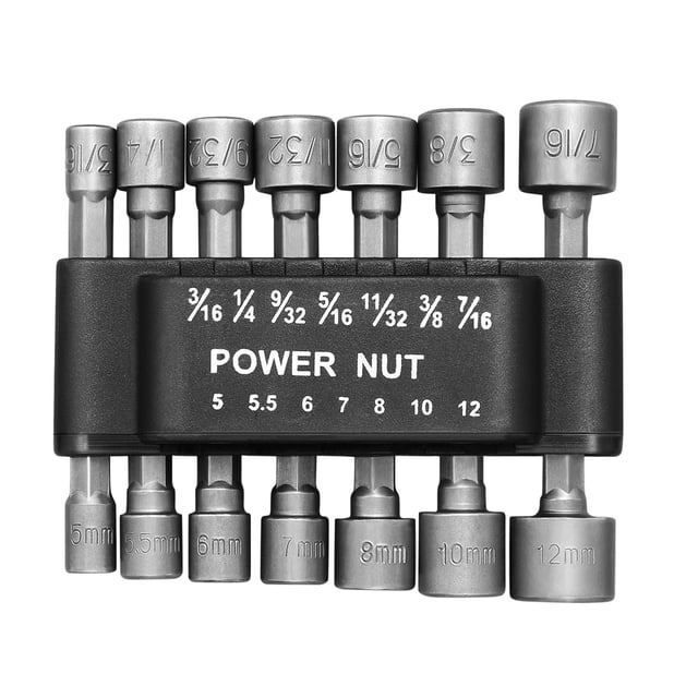 KAKOWELY 14PCS 5-12mm Imperial Socket Nut Impact Driver Adapter Drill Bits 1/4 Inch Hex Tool Set Nut Driver Socket Bit Set,1.57"X0.39"X0.39"