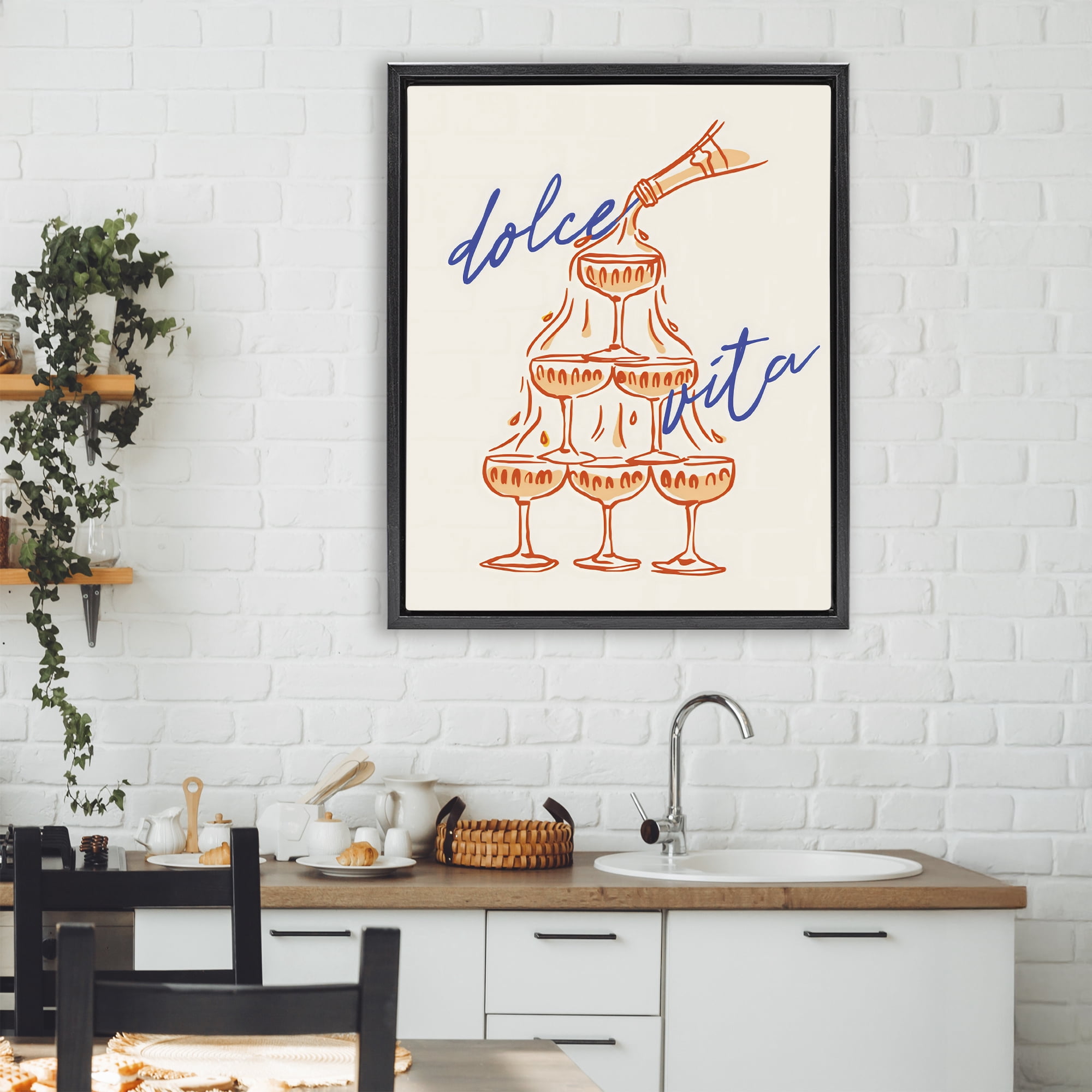 Stupell Industries Dolce Vita Champagne Tower Black Framed Floater Canvas Wall Art, design by The Prints Vibe