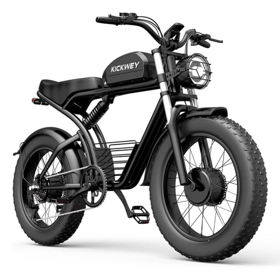 Kickwey 3000W Peak Dual Motor Electric Bicycle for Adults, 48V/23AH Battery Full Suspension Mountain Ebike, 20"x4.0" Fat Tires Max 36MPH Dirt Bike, 75 Miles Mechanical Disc Brake Motorcycle