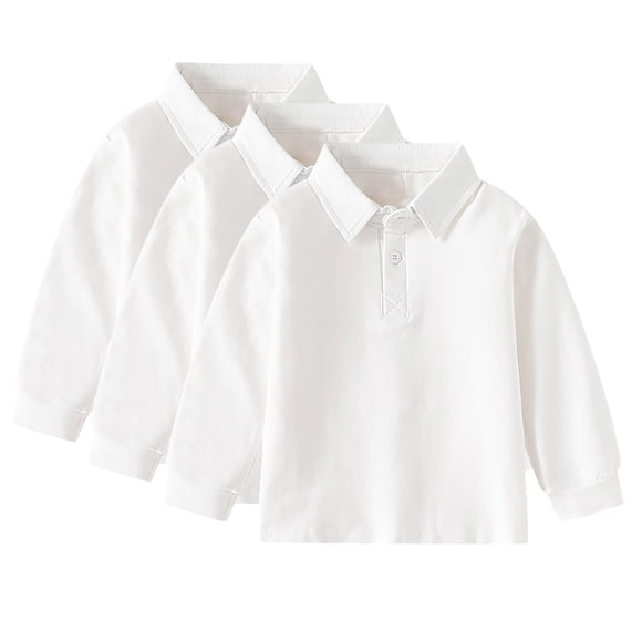 REDARER Boys School Uniform Pique Polo Shirts with Long Sleeves, 3-Pack - for Little Boys & Big Boys,Size 12-18 Months
