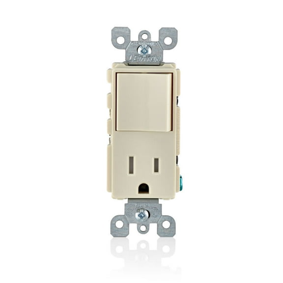 Leviton Decora Combination Switch/Outlet - 15 Amps, 125 Volts, Light Almond