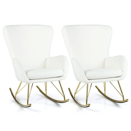 Gymax 2PCS Nursery Rocking Chair w/ Curved Backrest & Armrests Detachable Seat Cushion