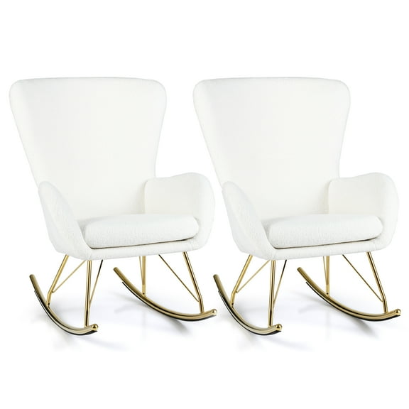 Gymax 2PCS Nursery Rocking Chair w/ Curved Backrest & Armrests Detachable Seat Cushion