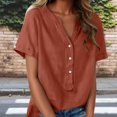 thumbnail image 2 of Diufon Linen Shirts for Women Short Sleeve Summer Shirt Casual Button V Neck Tunic Blouses Lightweight Loose Tops, 2 of 8