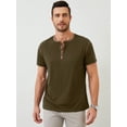 thumbnail image 5 of Demotime Men's Henley Shirts Short Sleeves Round Neck Casual Basic Shirt Summer Solid Color Lightweight Button T Shirts Army Green L Tops, 5 of 6