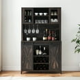 thumbnail image 2 of 70" Tall Farmhouse Coffee Bar Cabinet with Sliding Barn Doors, Ample Storage Shelves, 6-Bottle Wine Rack & 12 Stemware Slots for Kitchen & Dining Room Elegance, 2 of 9