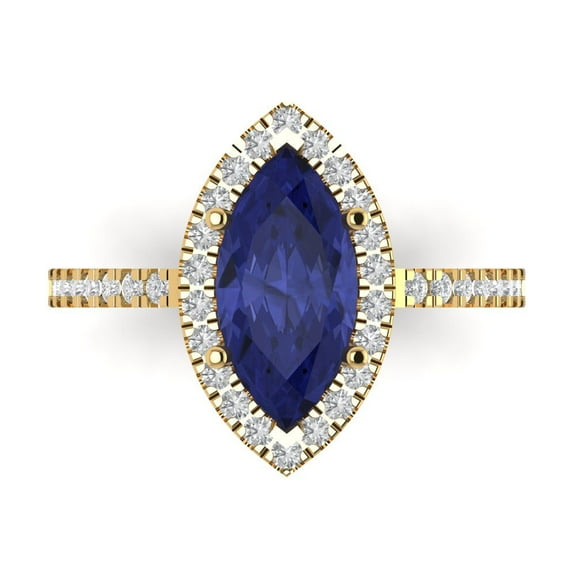 Halo Engagement Ring for Women - 2.38ct Simulated Tanzanite in 14K Yellow Gold Promise Ring