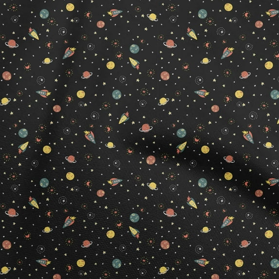 oneOone Cotton Silk Black Fabric Kids Space Fabric For Sewing Printed Craft Fabric By The Yard 42 Inch Wide