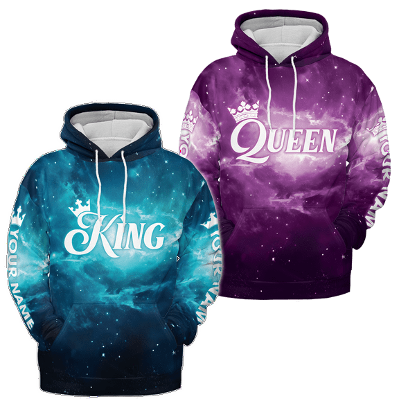 Lotusprinthandmade Personalized Skull Queen and King Matching Couple Hoodie 3D (Lightweight) S-5XL Multicolor (S) (Style 1)