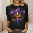 thumbnail image 6 of Mifsaly Womens Mardi Gras Shirts Carnival Mask Print 3/4 Sleeve Tops Comfy Lightweight Festival Blouse Loose Fit Party T-Shirts Spring Summer Going Out Daily Streetwear S, 6 of 7