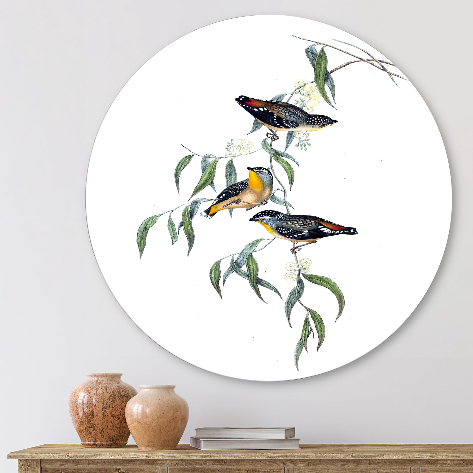 Designart 'Ancient Bird Life III' Traditional Circle Metal Wall Art 23x23 - Disc of 23