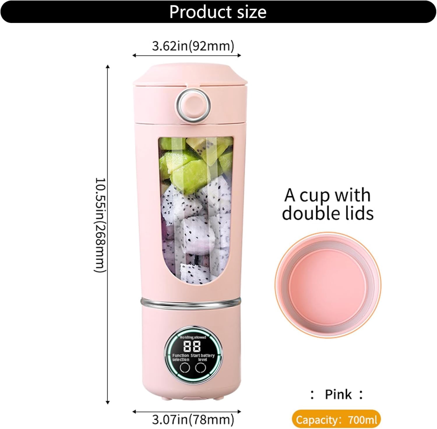 700ml Portable Blender Cup, USB Rechargeable Juicer Mixer for Smoothies & Shakes, Travel Friendly Kitchen Appliance for Home Gym Office