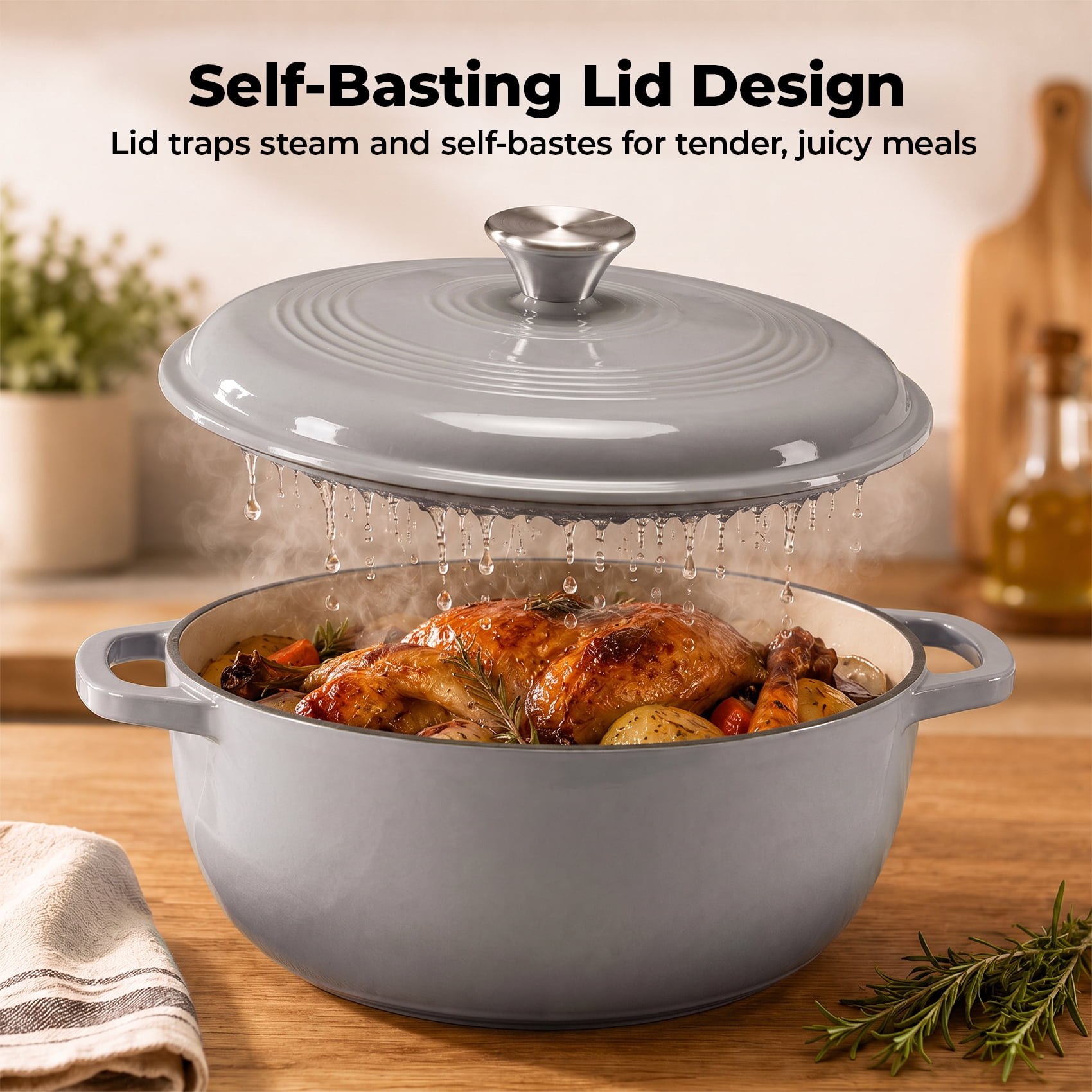 Alvantor Enameled Cast Iron Dutch Oven Pot with Lid-6Quart Non Stick Casserole Pot-Heavy Duty & Oven Safe up to 500° F for Bread Baking, Braising, Stews, Roasting
