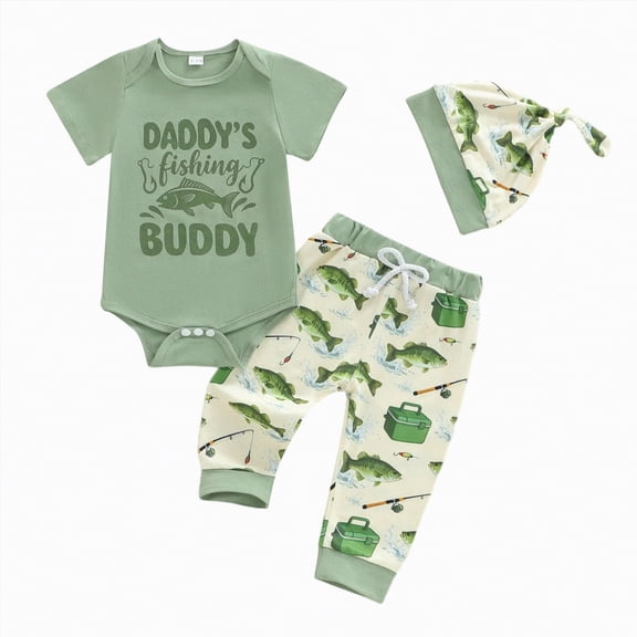HCNTES Baby Boy and Girl Clothes Newborn Infant Boys Outfits Romper Hat Pants 3PC Set 0-3 3-6 6-12 12-18 Month Clothing Gift(Green,6-12 Months)