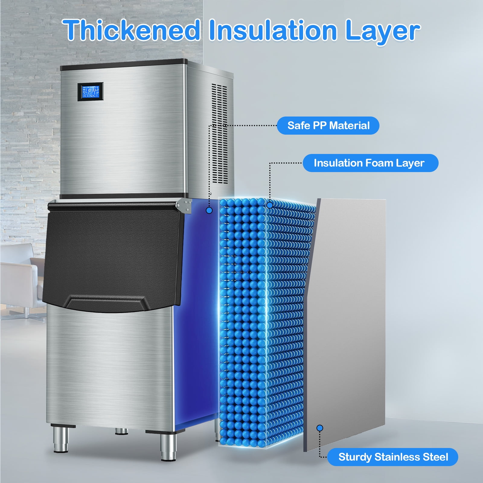 TITTLA 550 lbs/24-Hours Split Commercial Freestanding Ice Maker in Silver Industrial Ice Machine, 300Lbs Storage, Ice Ready in 11-20min Two packages 234 Ice Cubes/Cycle