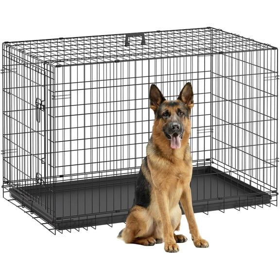 Bestpet Dog Crate 48-Inch Dog Cage Single Door Foldable Metal Kennel with Leakproof Tray,Black