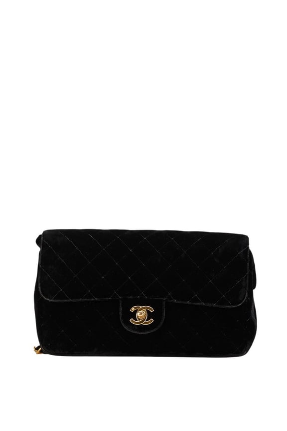 Pre-Owned CHANEL Matelasse 25 Coco Mark Chain Backpack in Black Velour and Leather... (Fair)
