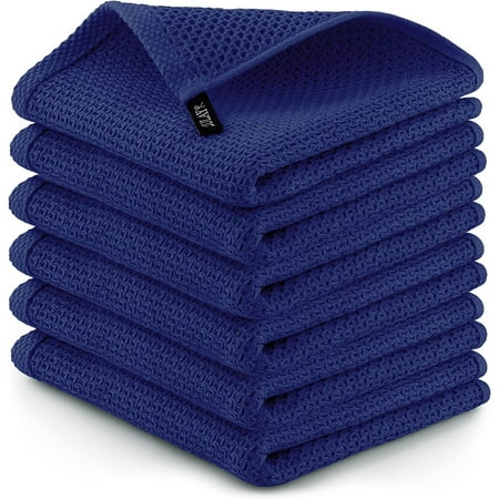 

Zulay Kitchen Waffle Weave Dish Towel - 12 x12 6 Pack Navy Blue