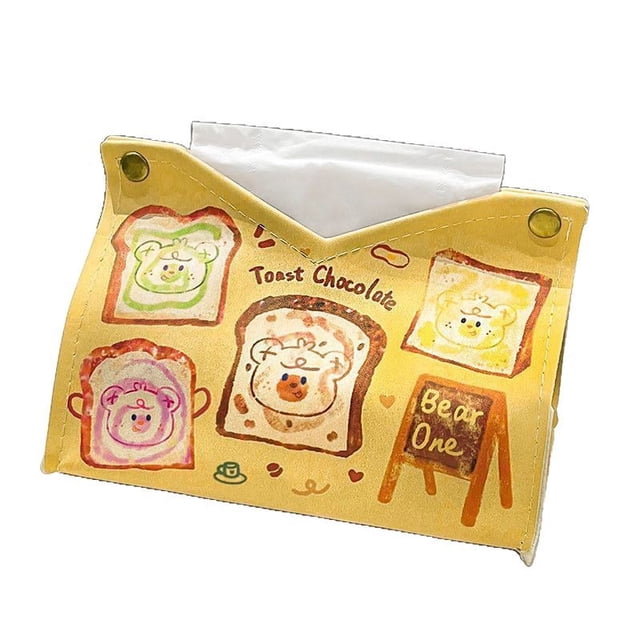 Funda para pañuelos de piel con dibujos animados de oso crema