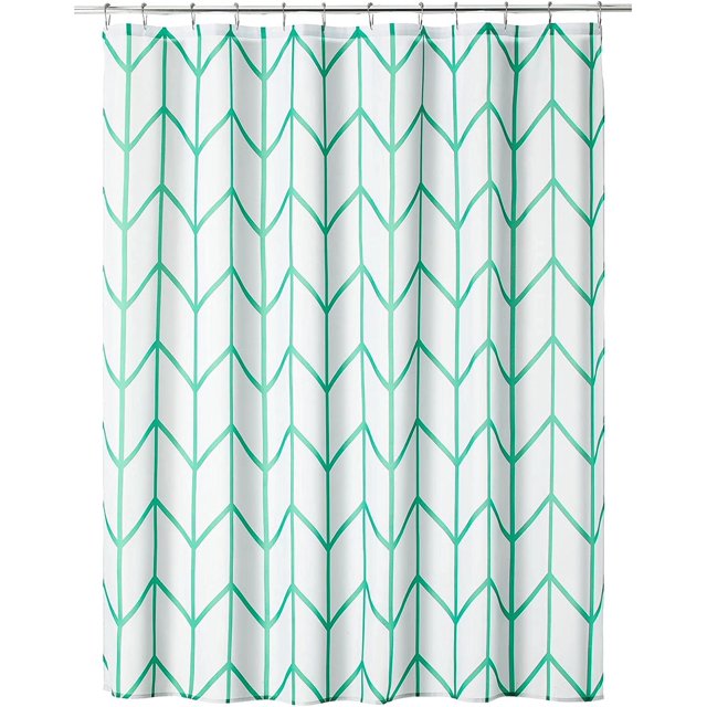 Polyester Fabric Modern Geometric Herringbone Print Shower Curtain with Reinforced Buttonholes for Master/Guest Bathroom - Machine Washable & Water Resistant - 72" x 72" - Blue-Green/White