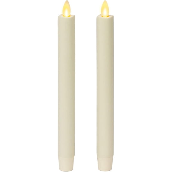 Pre-Owned Luminara Set of 2 Moving Flame LED Taper (1x9.75), Flameless Candle, Melted Edge, Smooth Wax, Unscented - White