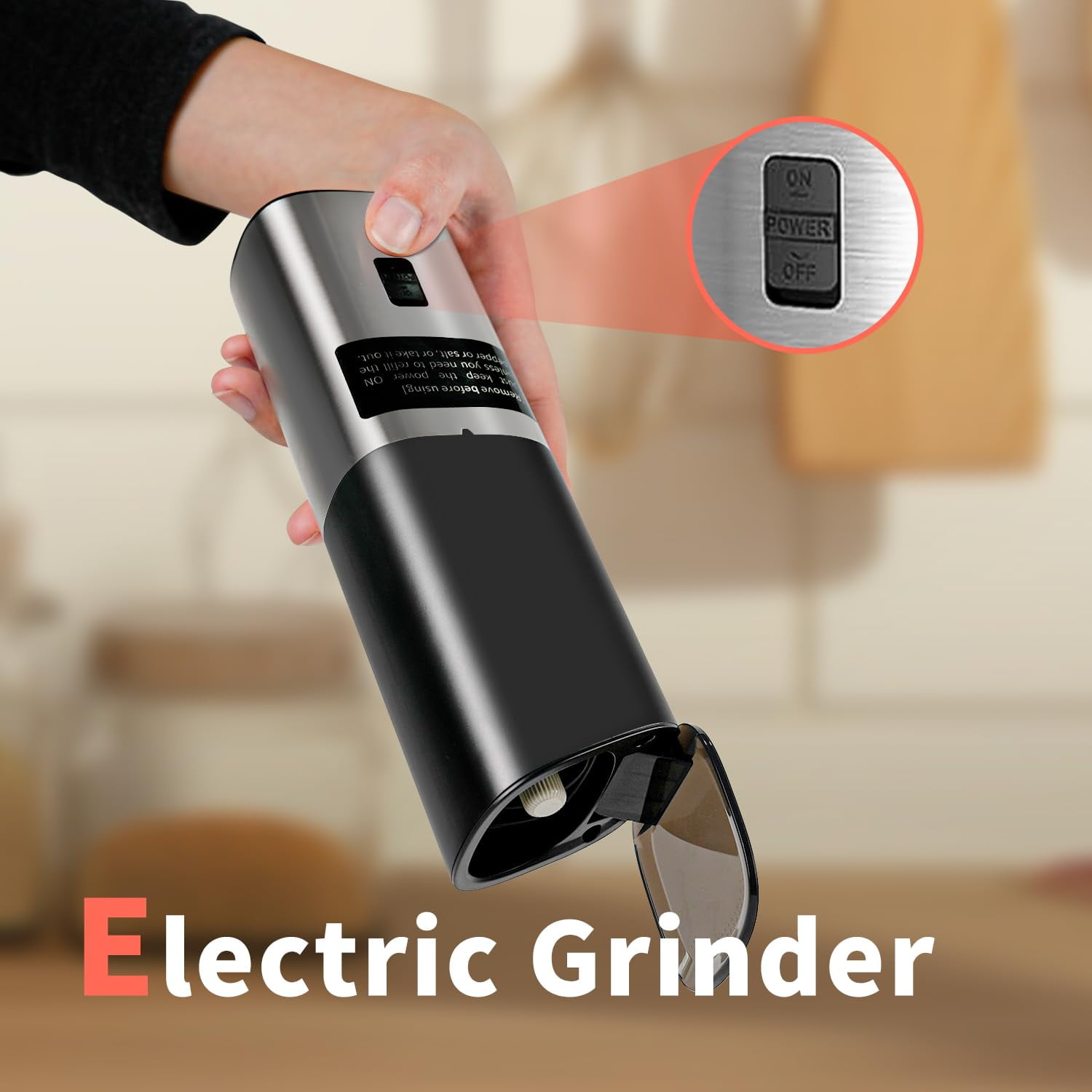 Gravity Rechargeable Electric Salt and Pepper Grinder Set, Stainless Steel, with LED Light, Dust Lids, Adjustable Coarseness, USB Charging Base