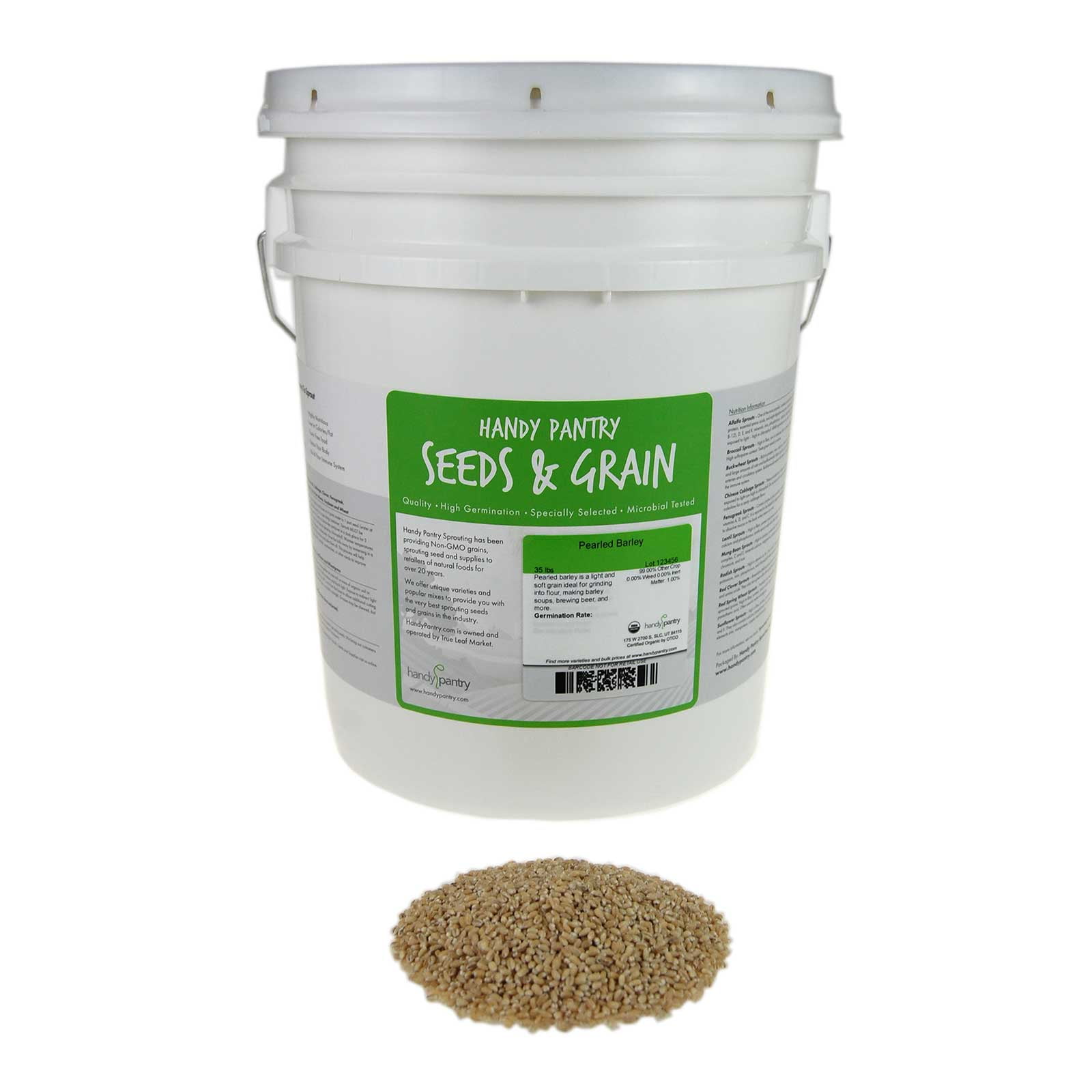 Organic Pearled Barley (Hulled) 30 Lb ReSealable Bucket Barley