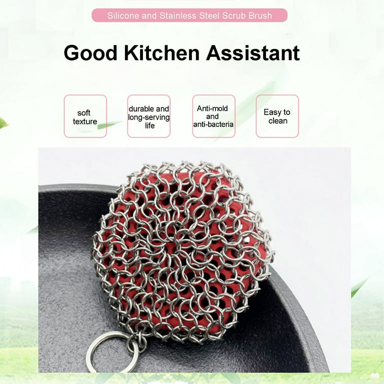 Cast Iron Cleaner Chainmail Scrubber with Pan Scraper, Upgraded Handle Cast  Iron Scrubber Brush 316 Chain Mail Scrubber for Cast Iron Pan, Iron Skillet,  Grill Dutch Oven Metal Brush Cleaning Castiron 