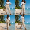 thumbnail image 5 of Linen Capris for Women with Pockets Pull on Petite Long Shorts Dressy Casual Cropped Pant Casual Summer Clothes Beige M, 5 of 6