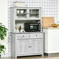 thumbnail image 3 of HOMCOM 63.5" Kitchen Buffet with Hutch, Pantry Storage Cabinet with 4 Shelves, Drawers, Framed Glass Doors, Open Microwave Countertop, Ash Grey, 3 of 9