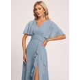 thumbnail image 4 of Vestido de dama de honor Deamify 2025 largo con cuello en V en forma de pavo real para mujer, 4 of 7