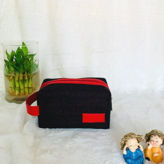 Strutt Unisex Compact Collapsable Leather & Tweed Red Toiletry Kit/ Dopp kit