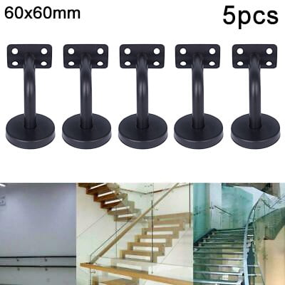 

5 Pcs Black Painted Wall Mount Stair Stainless Steel Curved Handrail Brackets