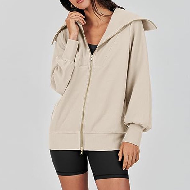 Chaqueta de Otoño Invierno con cuello vuelto para mujer de gran tamaño ajuste holgado traje diario básico