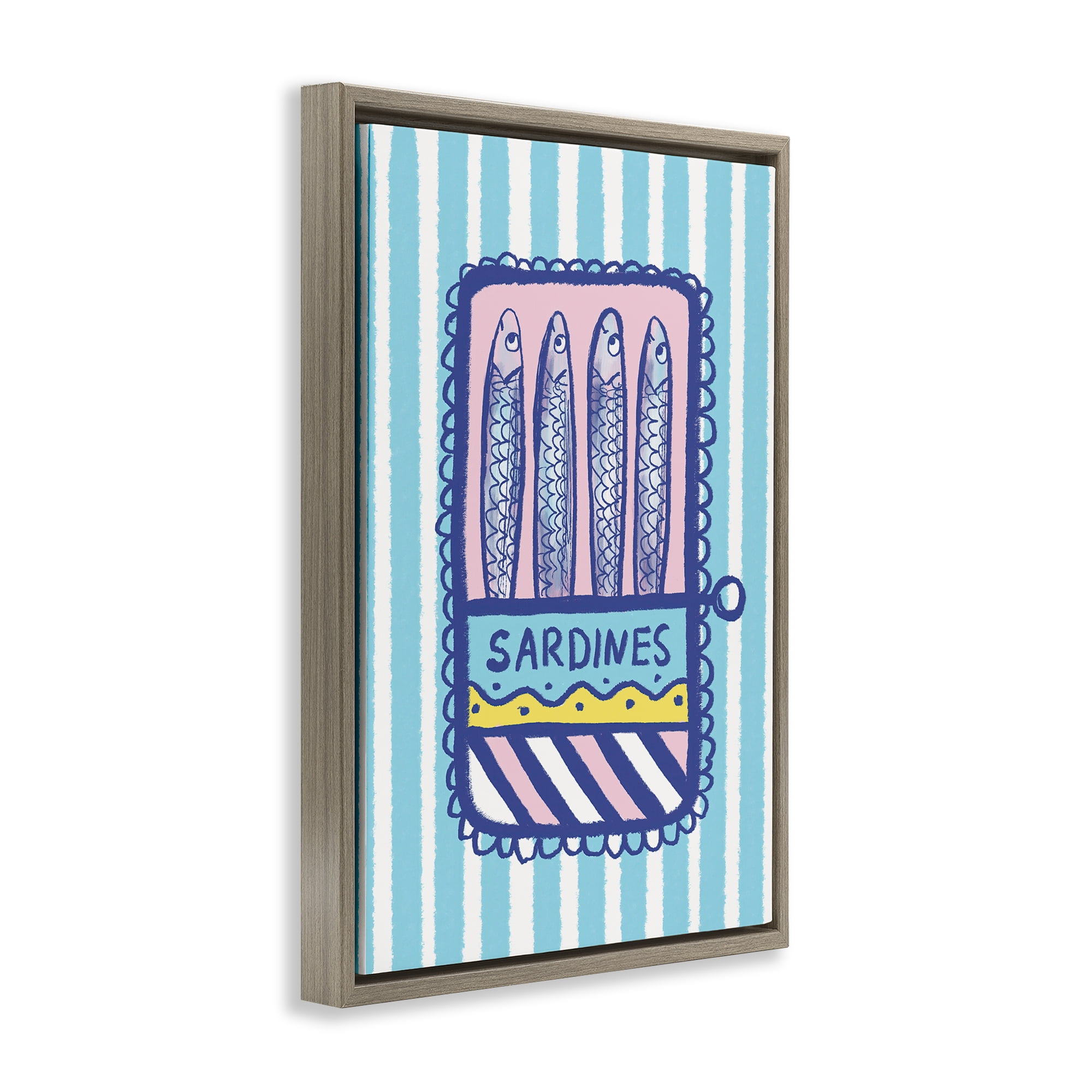 Stupell Industries Pastel & Stripes Sardines Brown Framed Floater Canvas Wall Art, design by Florentina Dolci
