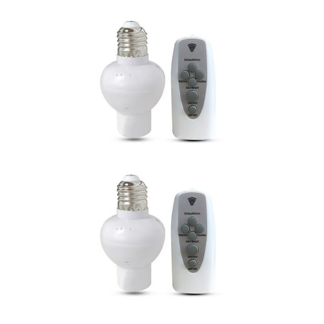Transemion Wireless Lamp Base Portable Detachable Remote Control E27 Adjustable Holder Indoor House Bedroom Light Switch Socket Shown as Picture 2Set