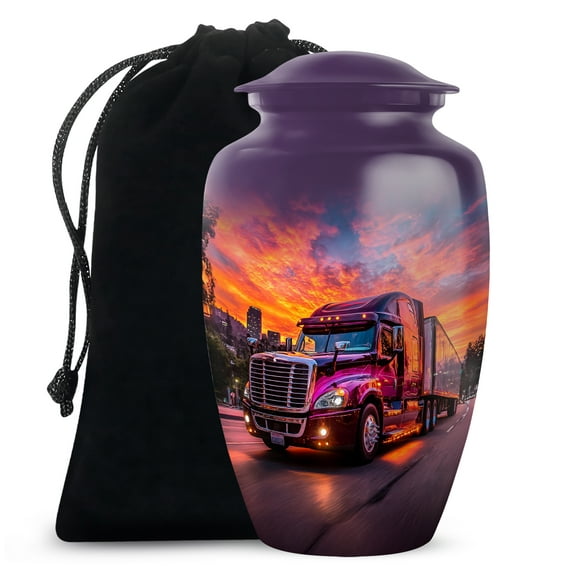 Semi Truck Cremation Urn For Ashes Adult Male – Purple Semi Truck Funeral Urn – Large Memorial Urns For Human Ashes – Decorative Burial Urns Ashes Holder – Size 10 Inch