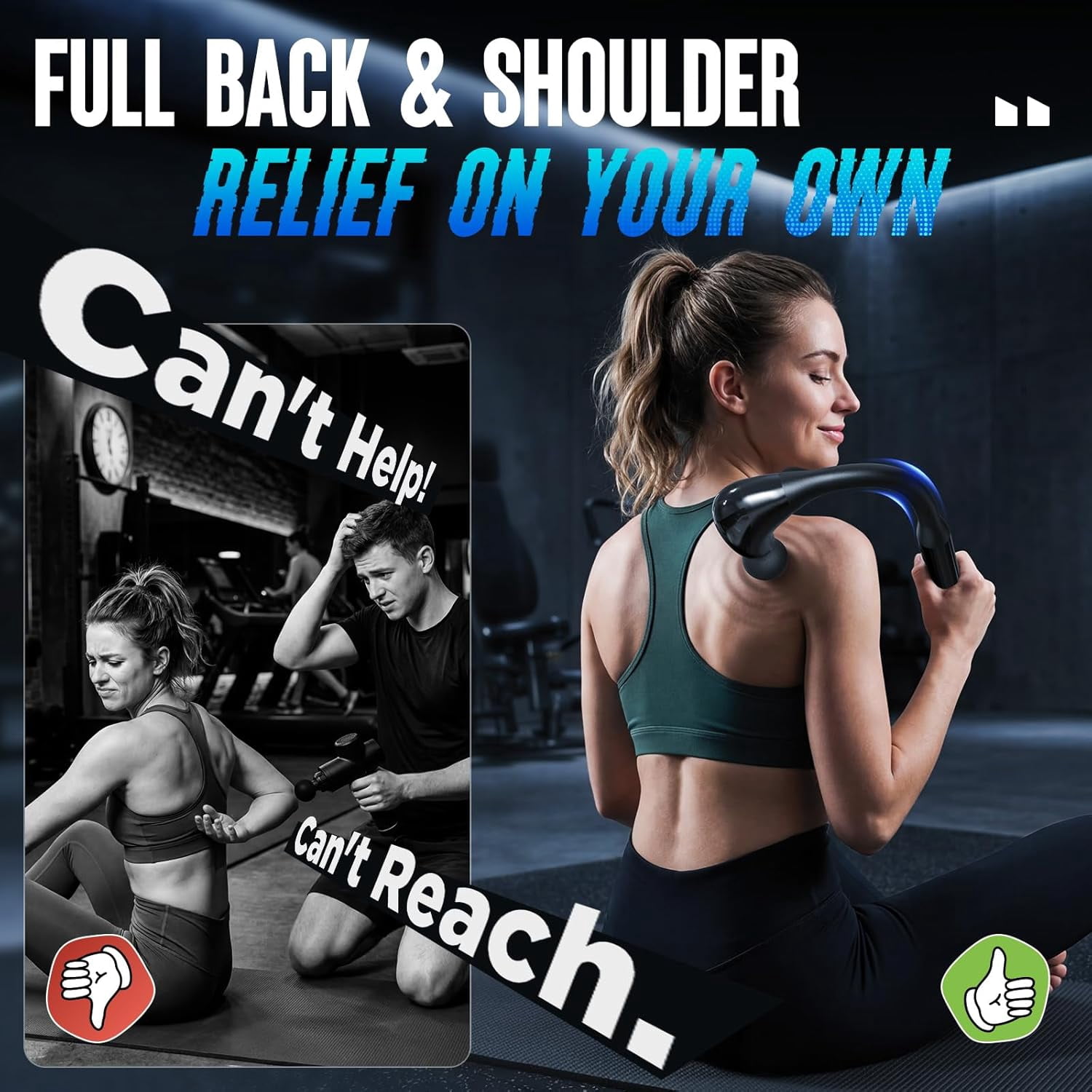 Deep Tissue Massage Gun with Extension Handle 10mm Percussion Muscle Massager for Neck Shoulders Back Legs Portable Pain Relief Device