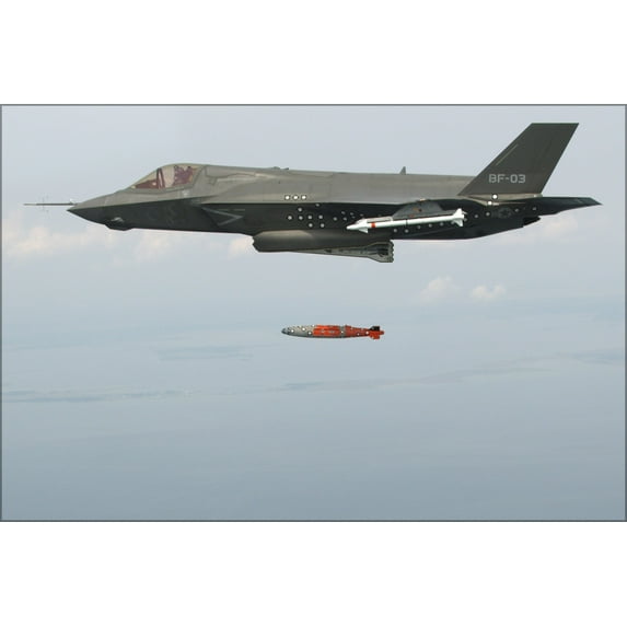 24"x36" Gallery Poster, F-35B lightning ii test aircraft BF-3 drops GBU-32 jdam p2