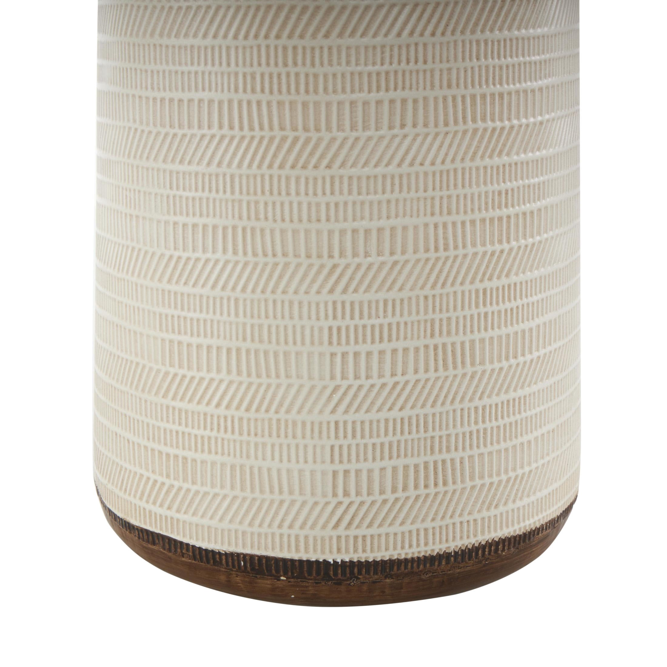 DecMode 26" Geometric Handmade Woven Light Brown Rattan Vase with Beige Metal Base