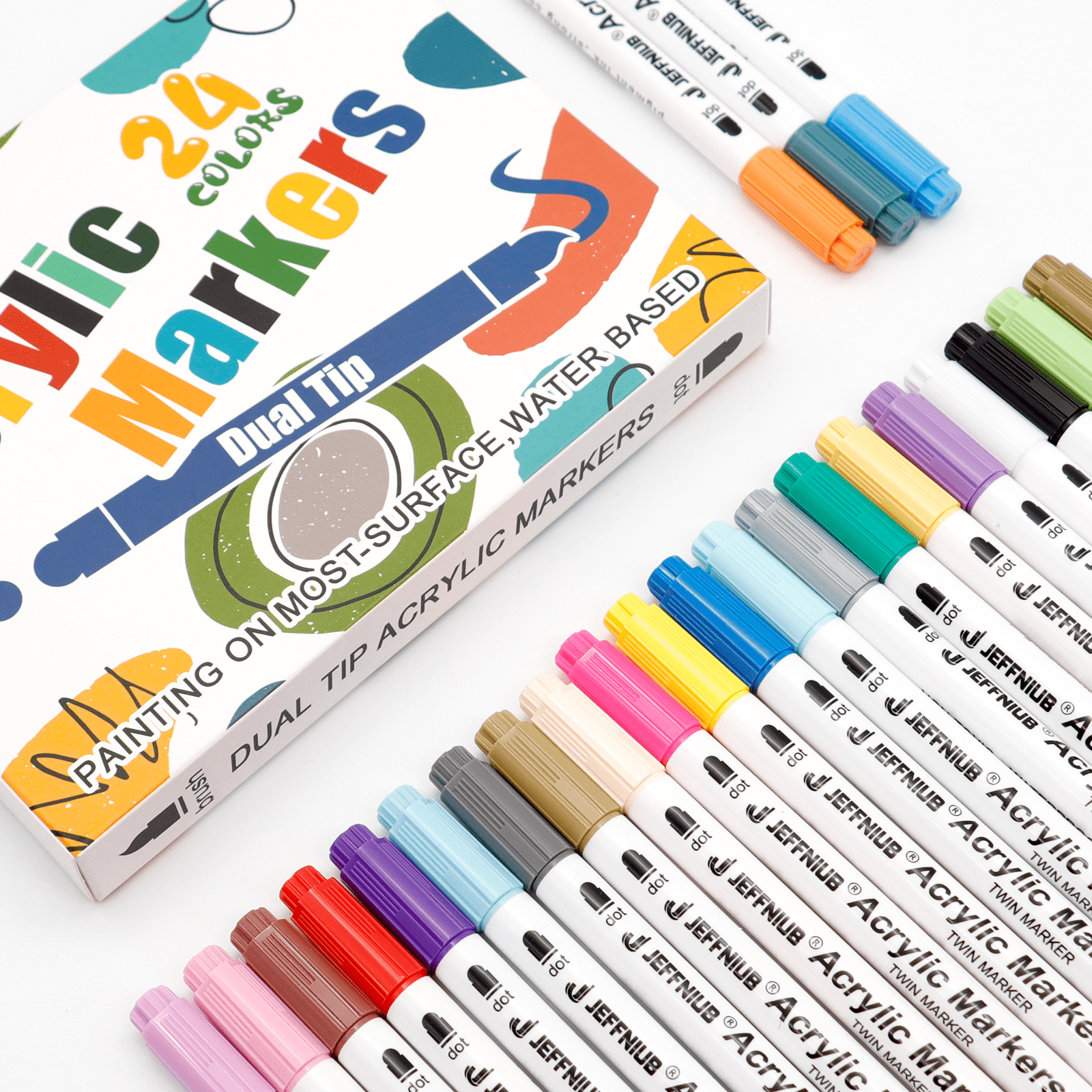  Mogyann Acrylic Paint Pens, 24 Colors Dual Tip Paint