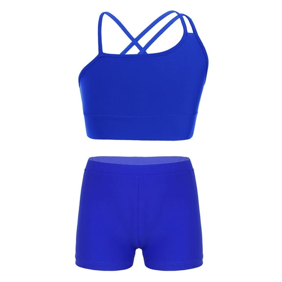 Alvivi Girls Sports Outfit Crop Tank Top with Shorts Set Tracksuit 2Pcs Gymnastic Dancewear Sportswear Swimwear Royal Blue 10